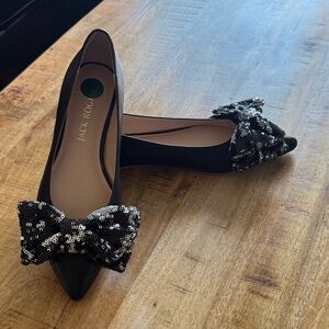 Jack Rogers Debra Black ballet Flats with Sequin Bow size 8 NEW NO BOX